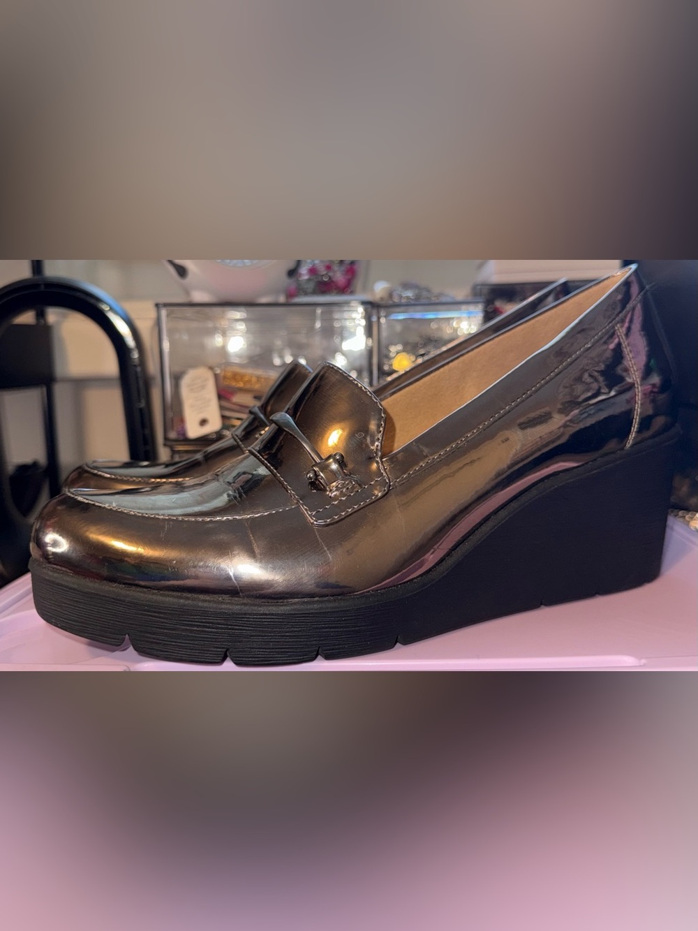 SOUL Naturalizer Metallic Patent Platform Loafers in Shiny Black